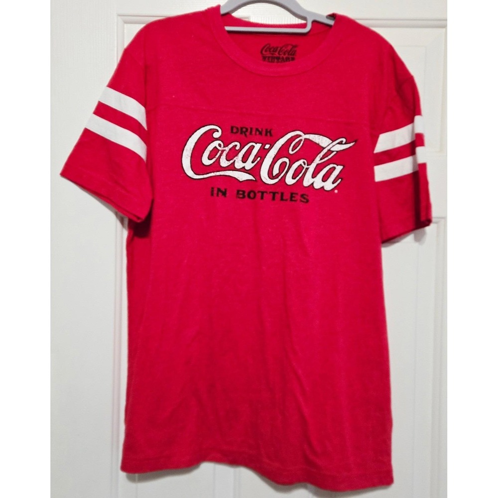 Coca Cola Vintage Style T-Shirt Red With White Stripes Adult Large
